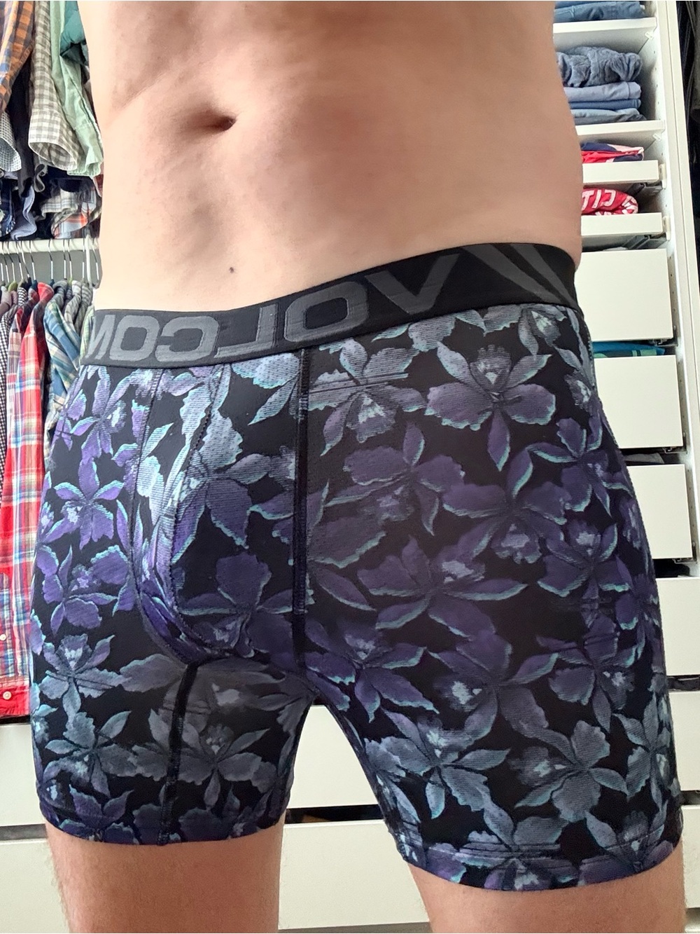 Volcom Men's Black Boxer Briefs with Purple Floral Print